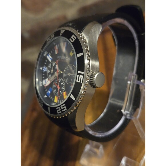 Nautica Men's A12626G 44mm Black Rubber Band Steel Case Quartz Flag Watch - Picture 5 of 10